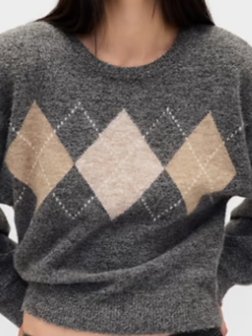 NWT -  GAP Charcoal Gray Argyle Soft Fuzzy Knit Crewneck Sweater